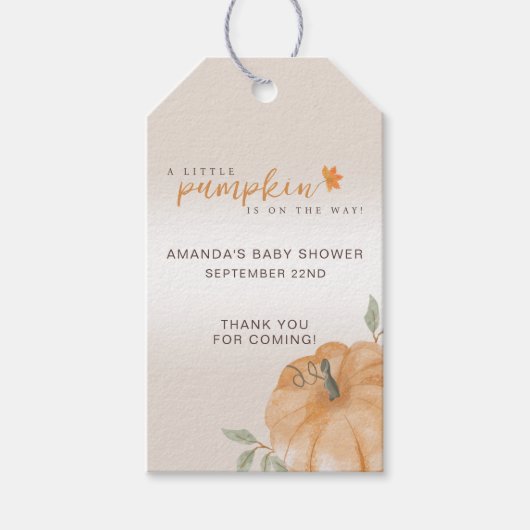 Little Pumpkin Autumn Herfst Baby shower Bedankt Cadeaulabel (Voorkant)