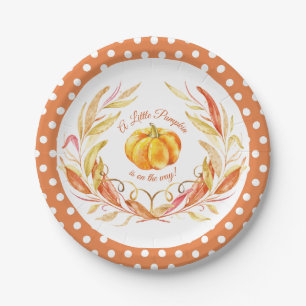 Little Pumpkin Autumn Herfst Baby shower polkadot Papieren Bordje