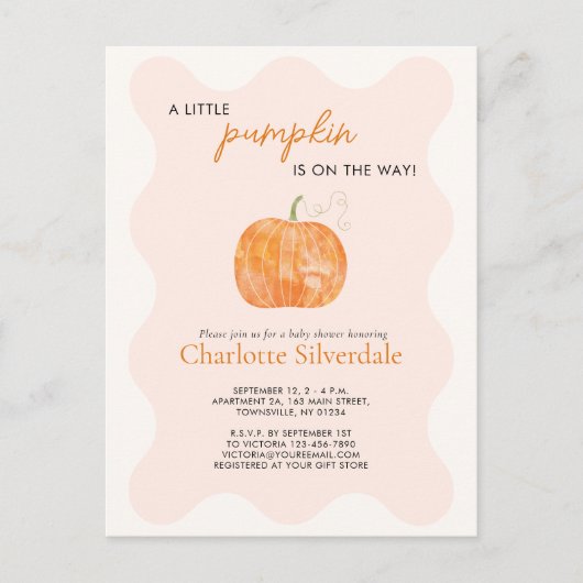 Little Pumpkin Autumn Herfst Baby shower Uitnodigi Briefkaart (Voorkant)