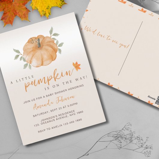Little Pumpkin Autumn Herfst Baby shower Uitnodigi Briefkaart