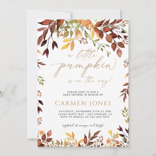Little Pumpkin Autumn Herfst Baby shower Uitnodigi Kaart (Voorkant)