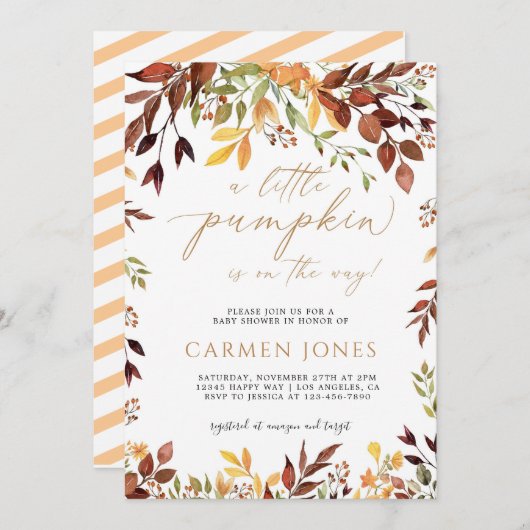 Little Pumpkin Autumn Herfst Baby shower Uitnodigi Kaart (Voorkant / Achterkant)