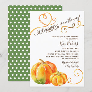 Little Pumpkin Autumn Herfst Baby shower Uitnodigi Kaart