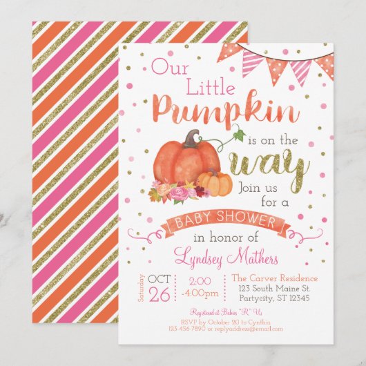 Little Pumpkin Autumn Herfst Baby shower Uitnodigi Kaart (Voorkant / Achterkant)