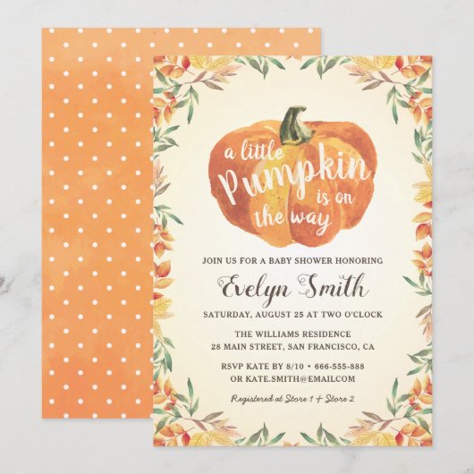 Little Pumpkin Autumn Herfst Neutral Baby shower Kaart (Voorkant / Achterkant)