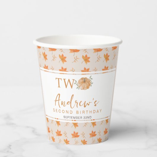Little Pumpkin Autumn Leaf Herfst 2e verjaardag Papieren Bekers (Voorkant)