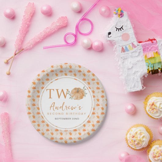 Little Pumpkin Autumn Leaf Herfst 2e verjaardag Papieren Bordje