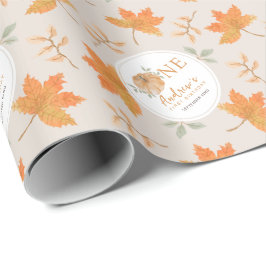 Little Pumpkin Autumn Leaf Herfst Eerste 1e verjaa Cadeaupapier