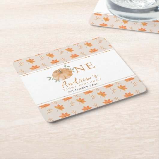 Little Pumpkin Autumn Leaf Herfst Eerste 1e verjaa Kartonnen Onderzetters (Schuin)