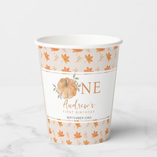 Little Pumpkin Autumn Leaf Herfst Eerste 1e verjaa Papieren Bekers (Achterkant)