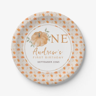 Little Pumpkin Autumn Leaf Herfst Eerste 1e verjaa Papieren Bordje