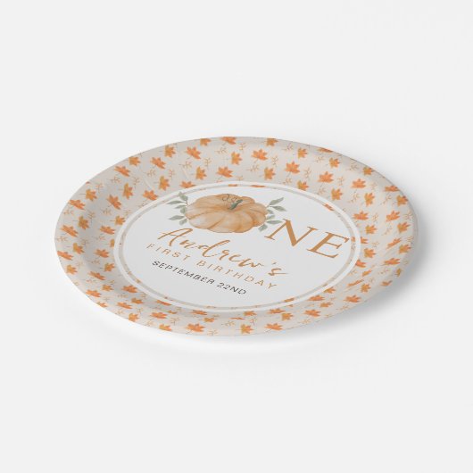 Little Pumpkin Autumn Leaf Herfst Eerste 1e verjaa Papieren Bordje (Gekanteld)