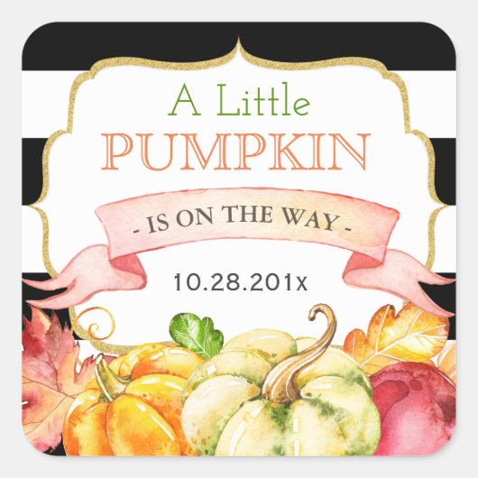 Little Pumpkin Autumn Leaves Herfst Baby shower Vierkante Sticker (Voorkant)