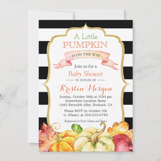 Little Pumpkin Autumn Stylish Herfst Baby shower Kaart (Voorkant)