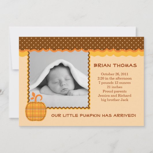 Little Pumpkin Baby Birth Photo Announding Aankondiging (Voorkant)
