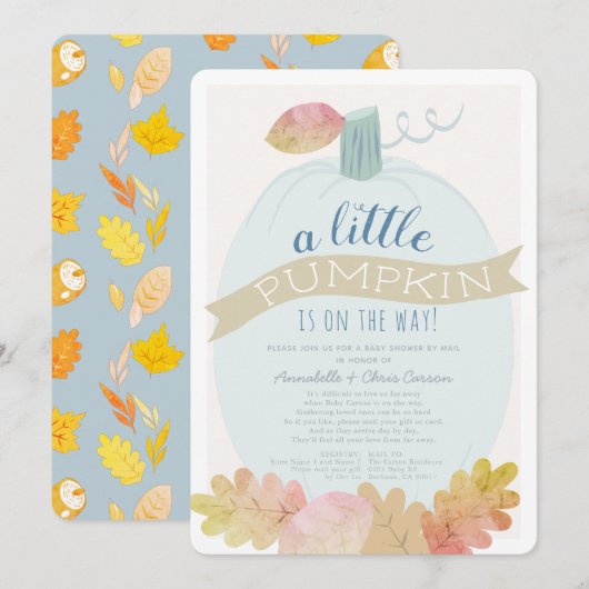 Little Pumpkin Baby Blue Baby shower per post Kaart (Voorkant / Achterkant)