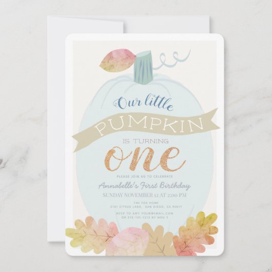 Little Pumpkin Baby Blue Boy 1e verjaardag Kaart (Voorkant)