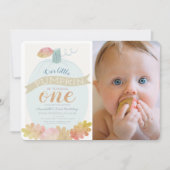 Little Pumpkin Baby Blue Boy 1st Verjaardag Foto Kaart (Voorkant)