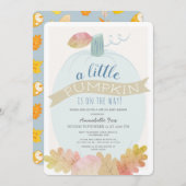 Little Pumpkin Baby Blue Virtual Baby shower Kaart (Voorkant / Achterkant)