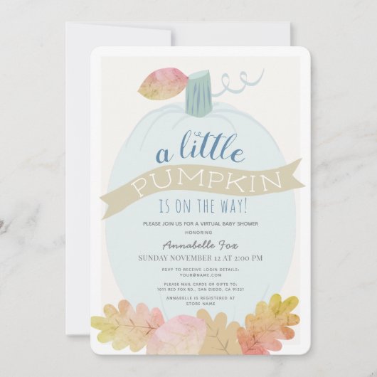 Little Pumpkin Baby Blue Virtual Baby shower Kaart (Voorkant)