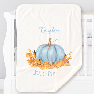 Little Pumpkin Baby Boy Blue Aangepaste Naam Sherpa Deken