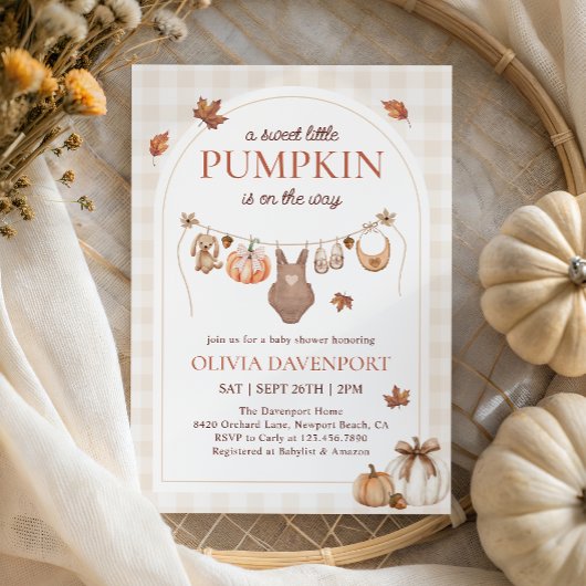Little Pumpkin Baby Clothesline Herfst Baby shower Kaart