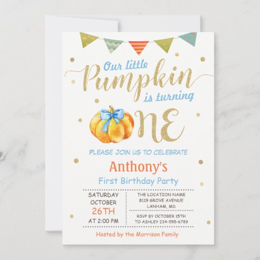 Little Pumpkin Baby First Birthday Party Kaart (Voorkant)