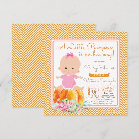 Little Pumpkin Baby Girl Douche Uitnodiging (Voorkant / Achterkant)