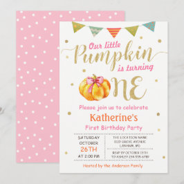 Little Pumpkin Baby Girl First Birthday Party Kaart