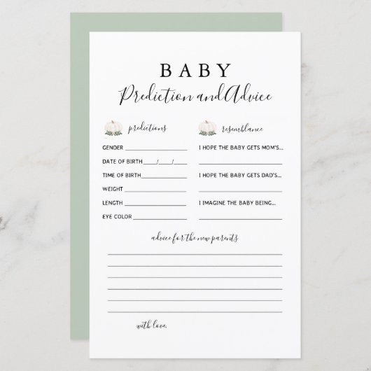 Little Pumpkin Baby Prediction and Advice Kaarten (Voorkant / Achterkant)