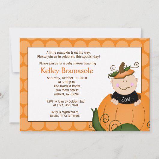 Little Pumpkin Baby shower 5x7 Invitation Kaart (Voorkant)