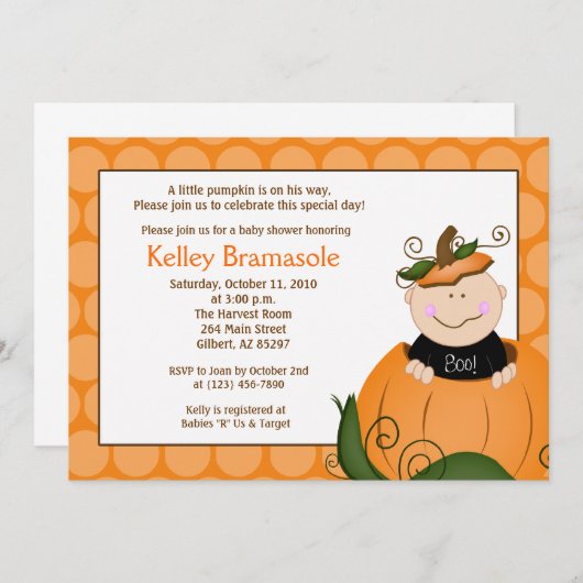 Little Pumpkin Baby shower 5x7 Invitation Kaart (Voorkant / Achterkant)