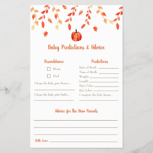Little Pumpkin Baby Shower Baby Voorspellingen Adv Flyer (Voorkant)