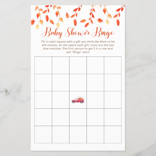 Little Pumpkin Baby shower Bingo Red Truck Herfst Flyer (Voorkant)