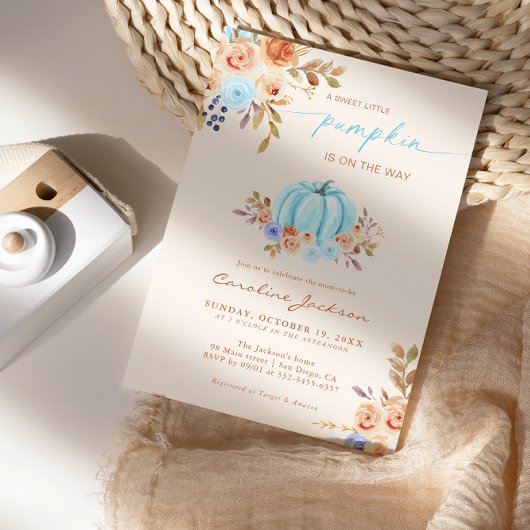 Little Pumpkin Baby shower Blue Boy Kaart