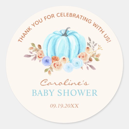 Little Pumpkin Baby shower Blue Boy Ronde Sticker (Voorkant)