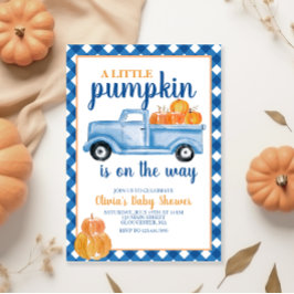 Little Pumpkin Baby shower Blue truck Herfst Kaart