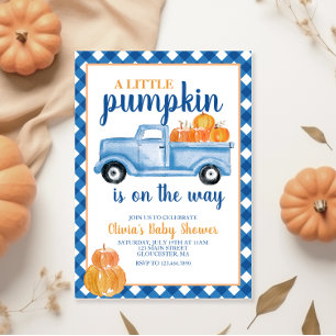 Little Pumpkin Baby shower Blue truck Herfst Kaart