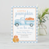 Little Pumpkin Baby shower Blue truck Herfst Kaart (Staand voorkant)