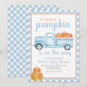 Little Pumpkin Baby shower Blue truck Herfst Kaart (Voorkant / Achterkant)
