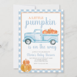 Little Pumpkin Baby shower Blue truck Herfst Kaart