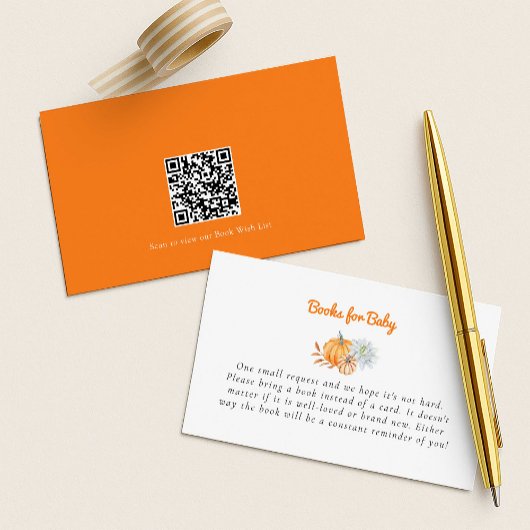 Little Pumpkin Baby shower Boeken voor Baby QR Cod Informatiekaartje