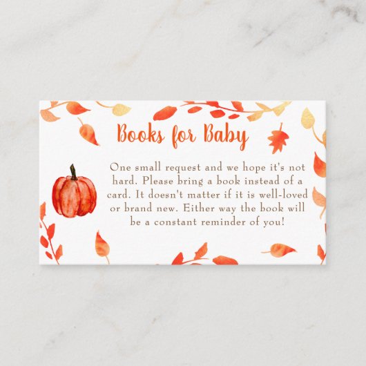 Little Pumpkin Baby shower Book Request Kaart Herf (Voorkant)