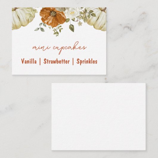 Little Pumpkin Baby shower Buffet Kaart Notitiekaartje (Voorkant / Achterkant)