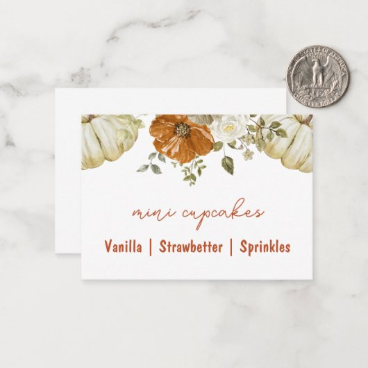 Little Pumpkin Baby shower Buffet Kaart Notitiekaartje (Voorkant / Achterkant in situ)