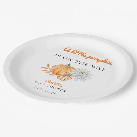 Little Pumpkin Baby shower Elegant Simple Moderne Papieren Bordje (Gekanteld)