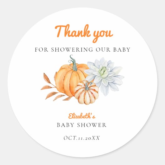 Little Pumpkin Baby shower Elegant Simple Moderne Ronde Sticker (Voorkant)