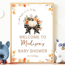 Little Pumpkin Baby shower Floral & Plaid Welkom Poster