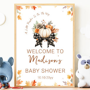 Little Pumpkin Baby shower Floral & Plaid Welkom Poster