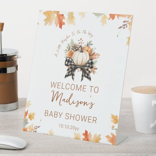 Little Pumpkin Baby shower Floral & Plaid Welkom Reclamebord Met Voetstuk (Insitu)